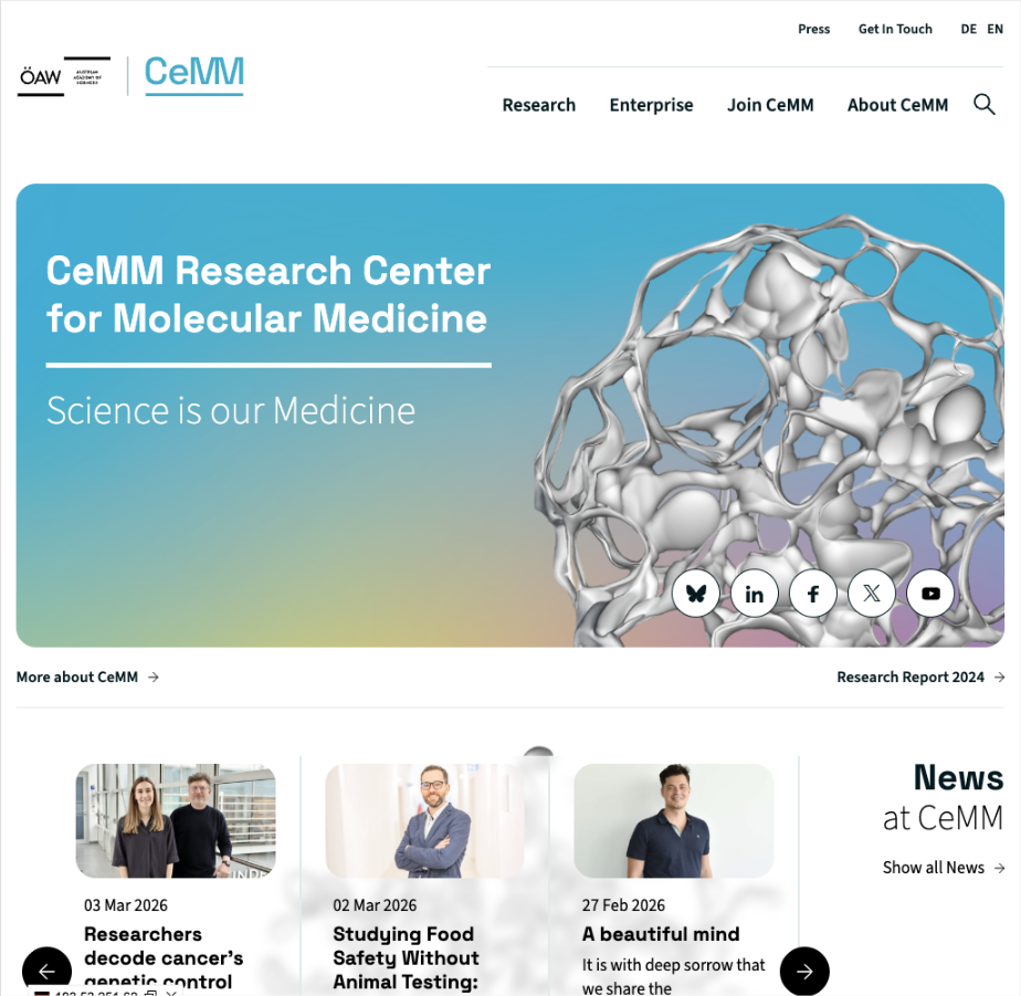 Screenshot CeMM – Center for Molecular Medicine
