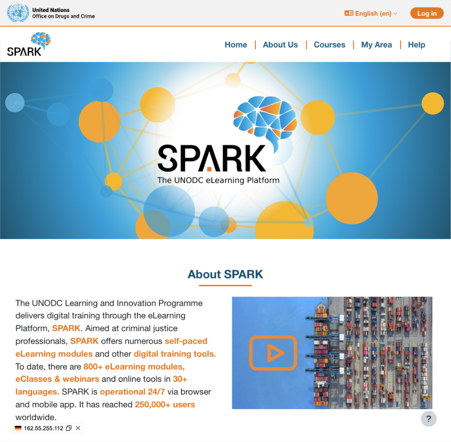 Screenshot UNODC Global eLearning Programme